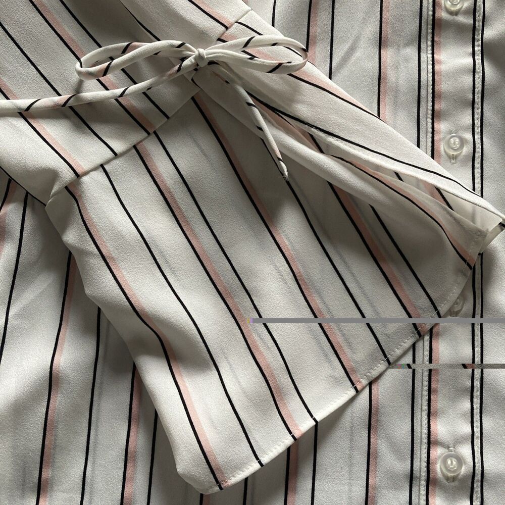 Roz & Ali Top XL Striped White Pink Flared Sleeves Lightweight Button Front - Picture 7 of 14